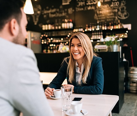 Woman smiling on first date