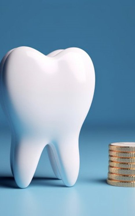 a tooth and coins representing the cost of cosmetic dentistry